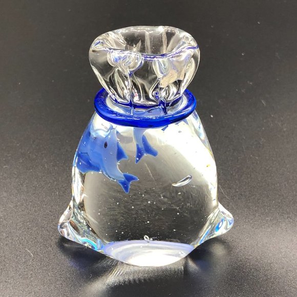MURANO Art Glass Paperweight RARE: 2 BLUE Fish in a Bag Hand-blown Glass Ribbon - Picture 5 of 7